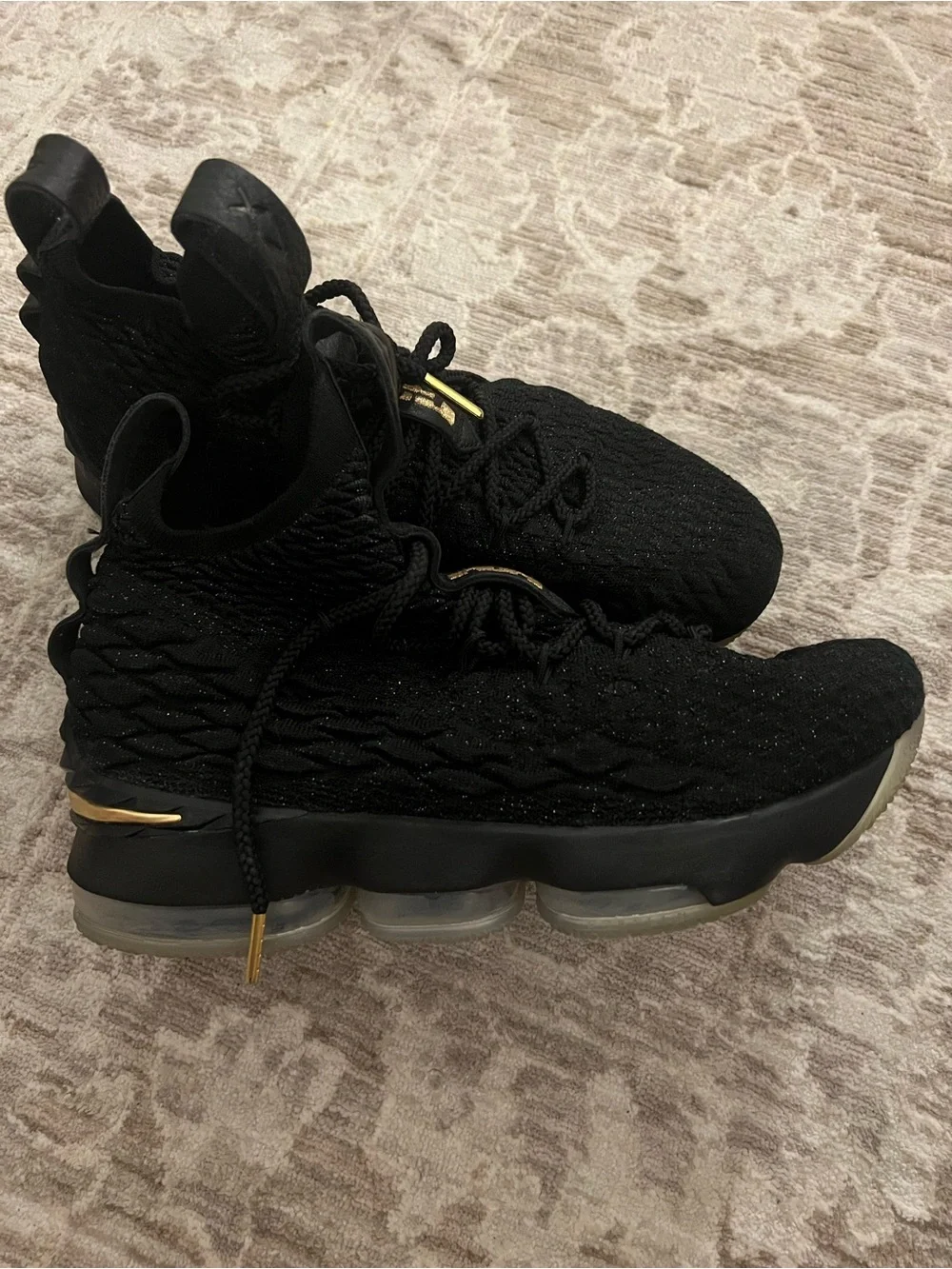 Kids Black Knit Athletic Sneakers with Gold Logo Accent